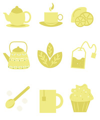 illustration of the vector of tea and coffee, set of tea set on a white background