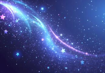 Fototapeta premium Magical Starry Sky with Flowing Purple and Blue Waves and Sparkling Stars