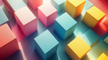 Obraz premium Vibrant 3D cubes in various colors creating a dynamic and artistic layout. Perfect for modern design and abstract themes.