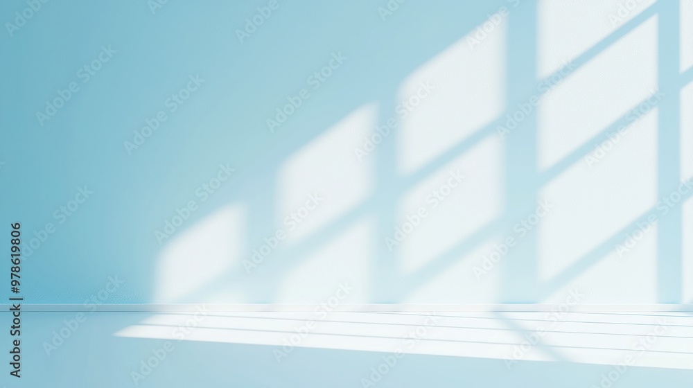 Poster serene light blue abstract background, featuring subtle shadows and soft light on a plaster wall, id