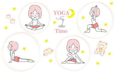 ヨガのポーズをする女性のイラストセット