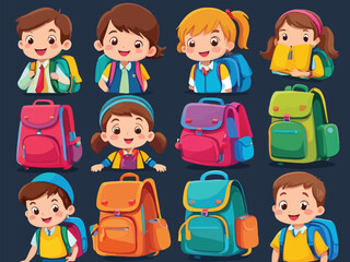 Back to school with boys and girls going to school illustration