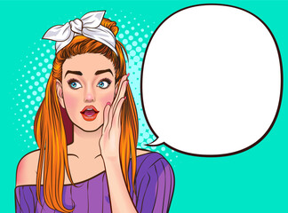 woman talking whispering gossip secret retro pop art comic vintage