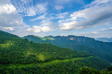 Misty rock pillars and mountain landscape in Zhangjiajie, Hunan Province, China