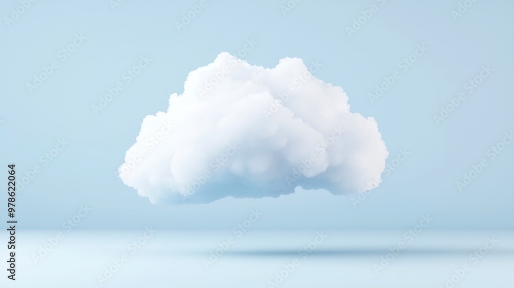 Poster single white cloud on transparent background, a solitary fluffy cloud floating against a clear backd