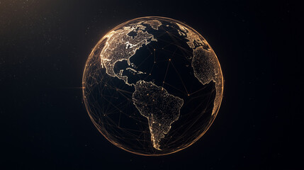planet Earth, using geometric shapes and subtle gradients to represent continents and regions. Thin, interwoven lines should crisscross the globe, symbolizing international trade a