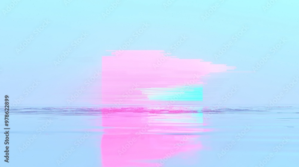 Poster glitching visuals in digital spaces, an abstract representation of distorted screens, showcasing vib