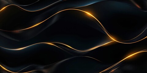 Abstract Dark Waveform with Golden Highlights, Elegant Futuristic Design for Banner or Header