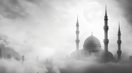 Fototapeta premium An Islamic background for a mosque in gray, a background for Ramadan. Social media posts .Muslim Holy Month Ramadan Kareem