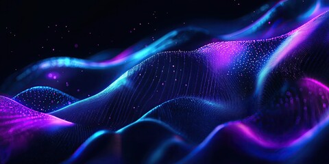 Obraz premium Glowing Neon Waves in Dark Background, Dynamic Futuristic Design for Website Banner or Header