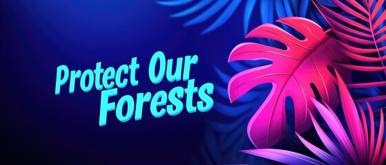 A vibrant illustration promoting the conservation and protection of forests with bold colors and modern typography.