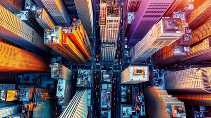 Obraz premium Aerial view of a bustling cityscape at sunset