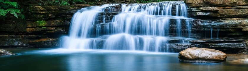 An ethereal waterfall cascading from floating rocks