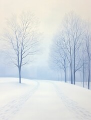 Fototapeta premium Serene Snowy Pathway Through a Tranquil Park Blanketed in Fresh Snow, Inviting Winter Wonderland Scene for Nature Lovers and Peaceful Retreats