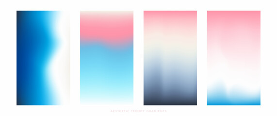 Fototapeta premium Winter season light blue and pink pastel colored vector banner. Blurred sky gradient background. Abstract winter light vertical stories. Gradient template design set for poster, social media post
