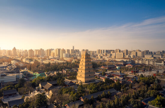 Aerial photography of the Big Wild Goose Pagoda in Xi'an, China