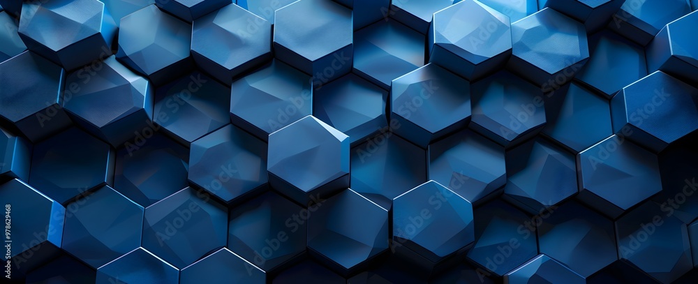 Poster blue abstract background with a hexagonal pattern, a 3d rendering illustration of a blue abstract ge