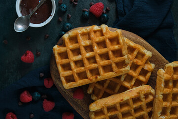 Belgian waffles on a dark background