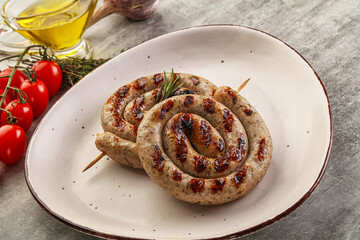 Grilled natural spiral meat sausage