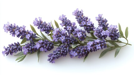 Fototapeta premium A sprig of lavender with purple flowers and green leaves.
