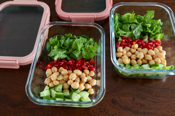 Finished power bowls in meal prep containers