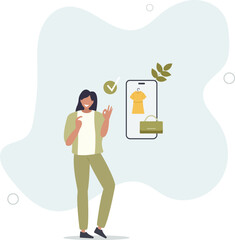 buying recycling eco friendly clothes and textile consciously.flat design with people.