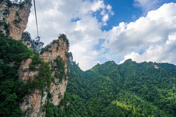 Misty rock pillars and mountain landscape in Zhangjiajie, Hunan Province, China