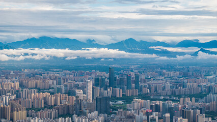Cloud Sea in the Urban Area of Xi'an, China and the Qinling Mountains