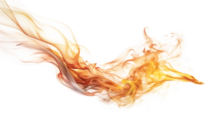 Dynamic swirl of orange and yellow hues representing movement and energy with a captivating flame-like appearance. Isolated on a transparent or white background.