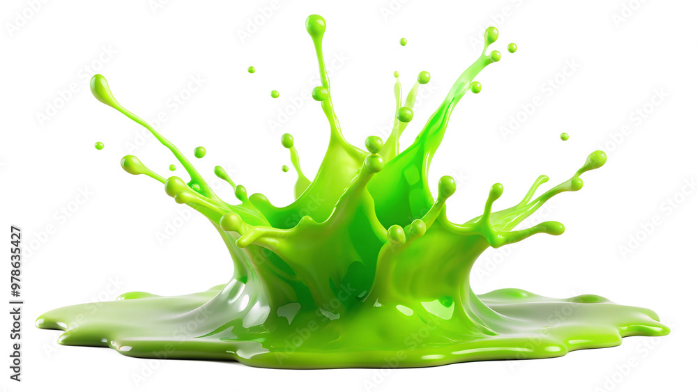 Wall mural vibrant green splash with dynamic movement, creating an artistic effect. isolated on a transparent o