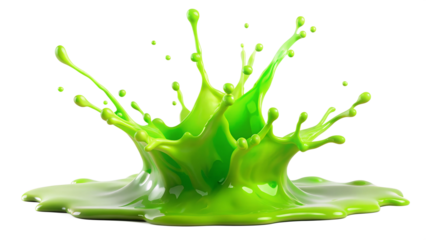 Vibrant green splash with dynamic movement, creating an artistic effect. Isolated on a transparent or white background.
