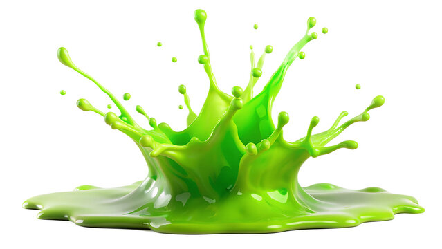 Vibrant green splash with dynamic movement, creating an artistic effect. Isolated on a transparent or white background.
