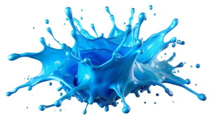 A vibrant splash of blue liquid capturing dynamic motion and energy, isolated on a transparent or white background.