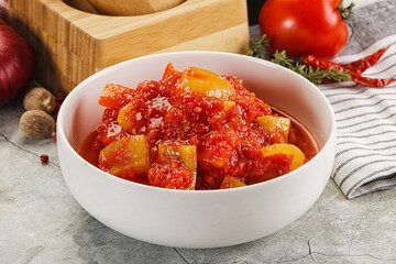 Homemade Lecho with tomato and paprika