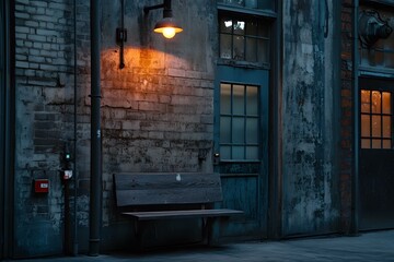 Vintage Blue Door With A Bench And Light