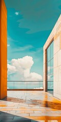 Modern Architecture with a Glass Wall and Blue Sky