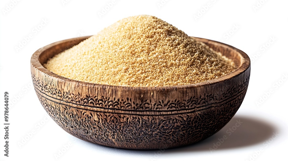 Poster cleaned millet in a bamboo bowl isolated on white background : generative ai