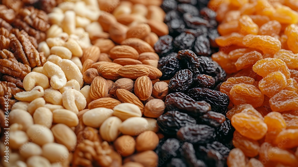Poster nuts and dried fruits background : generative ai