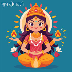 Maa Lakshmi with Diya Vector | Goddess Lakshmi With Diya Diwali Celebration | Maa Lakshmi Vector Image
