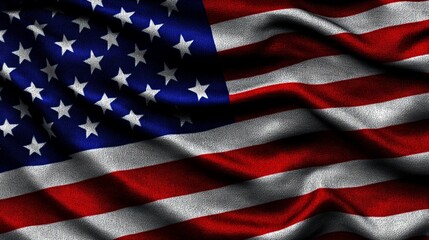 Waving American Flag Closeup  Red White and Blue Stars Stripes Fabric Texture Background