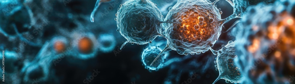 Poster a captivating close-up image of cellular structures showcasing intricate details and colors, ideal f