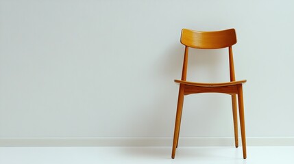 Wooden Chair in Minimalist Interior On White Background. Copy Space For Add Text. 3D Illustration. Generate Ai Image