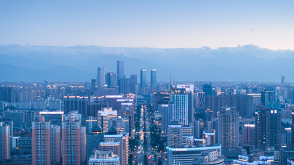 Aerial photography of the night scenery of the central business district in Xi'an, China