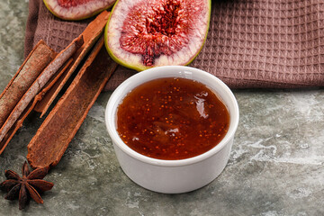 Sweet fig jam in the bowl