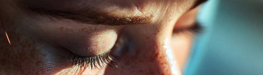 Fototapeta premium Close-up of a serene eye, emphasizing natural beauty. Perfect for wellness, meditation, and relaxation themes.