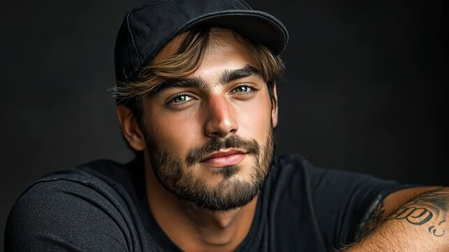 Portrait of a young man handsome, showcasing his confident expression.
