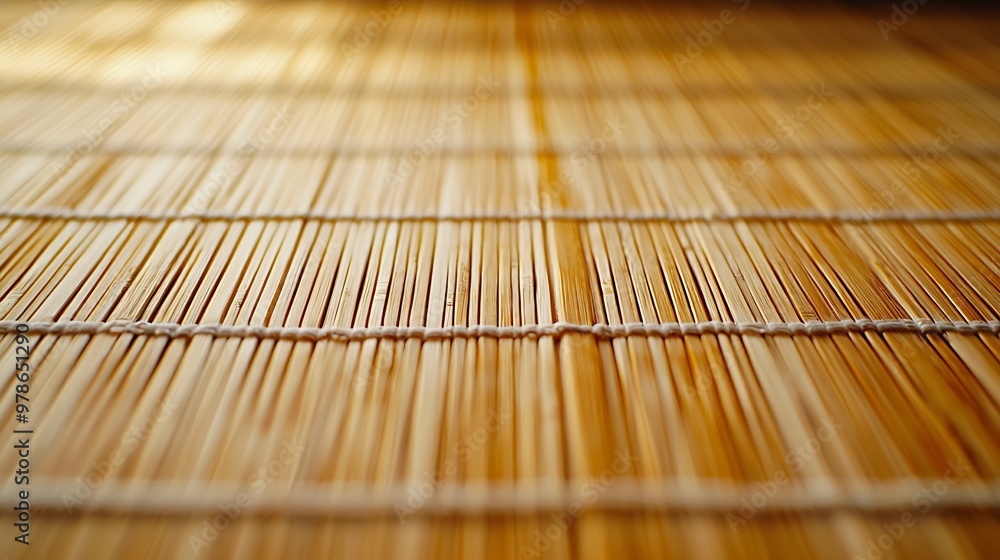 Poster light brown bamboo mat closeup texture top view : generative ai