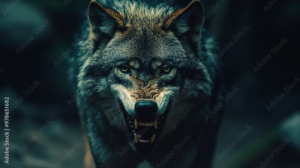 Sticker Ferocious Wolf Snarling in the Darkness 