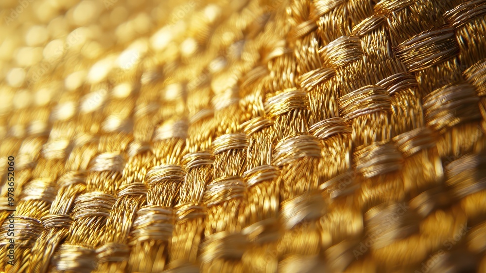 Poster close-up of intricate golden weave, showcasing texture and shimmer, perfect for elegant design and t