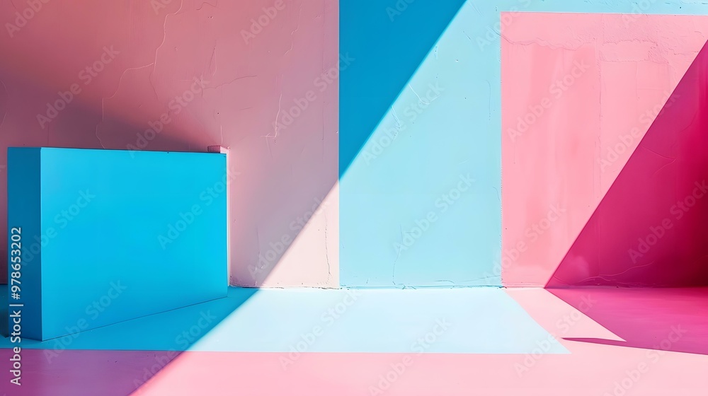 Wall mural abstract colorful wall background with geometric shapes and shadows